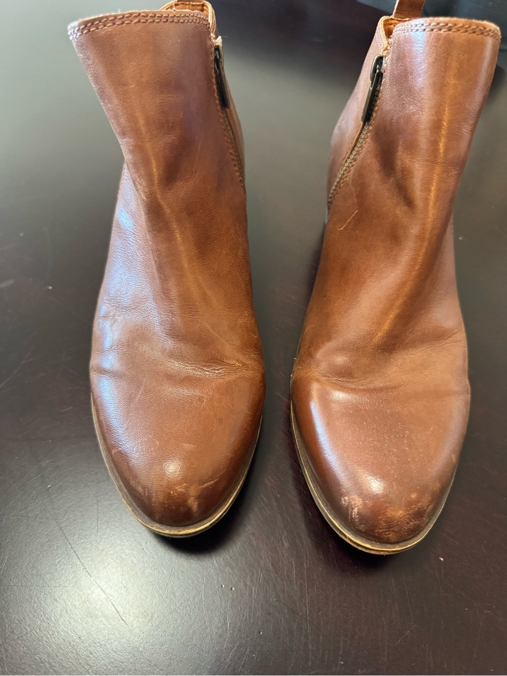 Lucky Brand Basel Toffee Brown Leather Women's Ankle Boots Booties - Side Zip